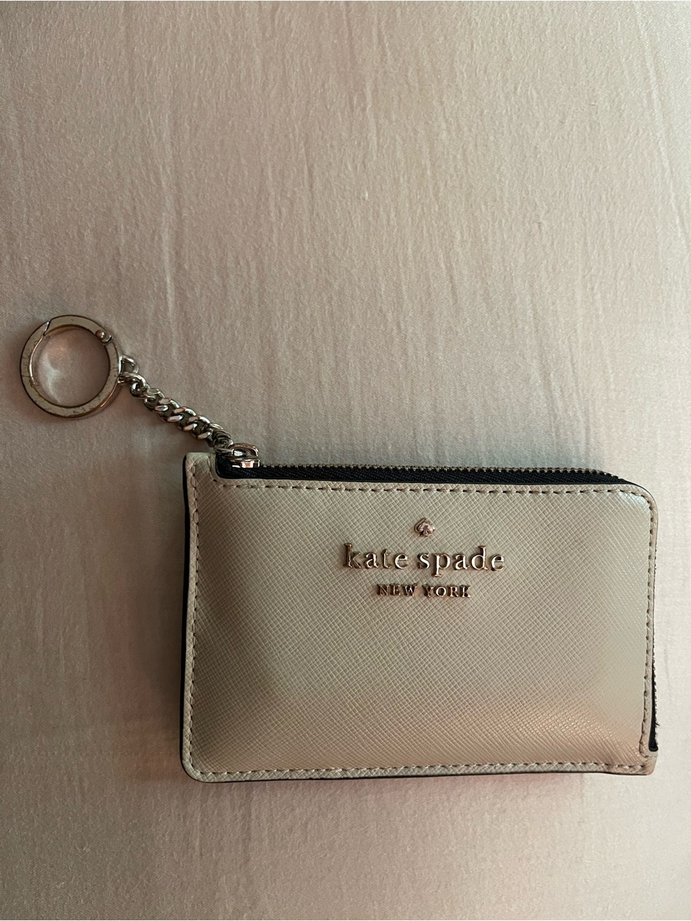 kate spade Ivory Leather Zip Card Case with Keyring